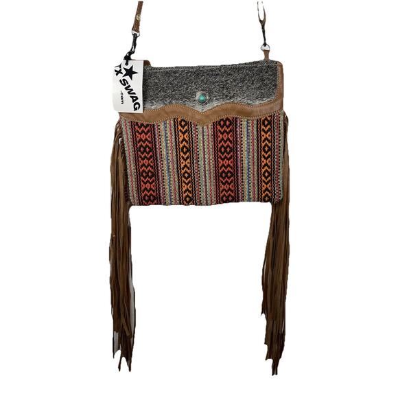 Myra Bag Laces of Color Medium Crossbody Bag Leather Cowhide Southwestern M-3975 - Picture 1 of 12